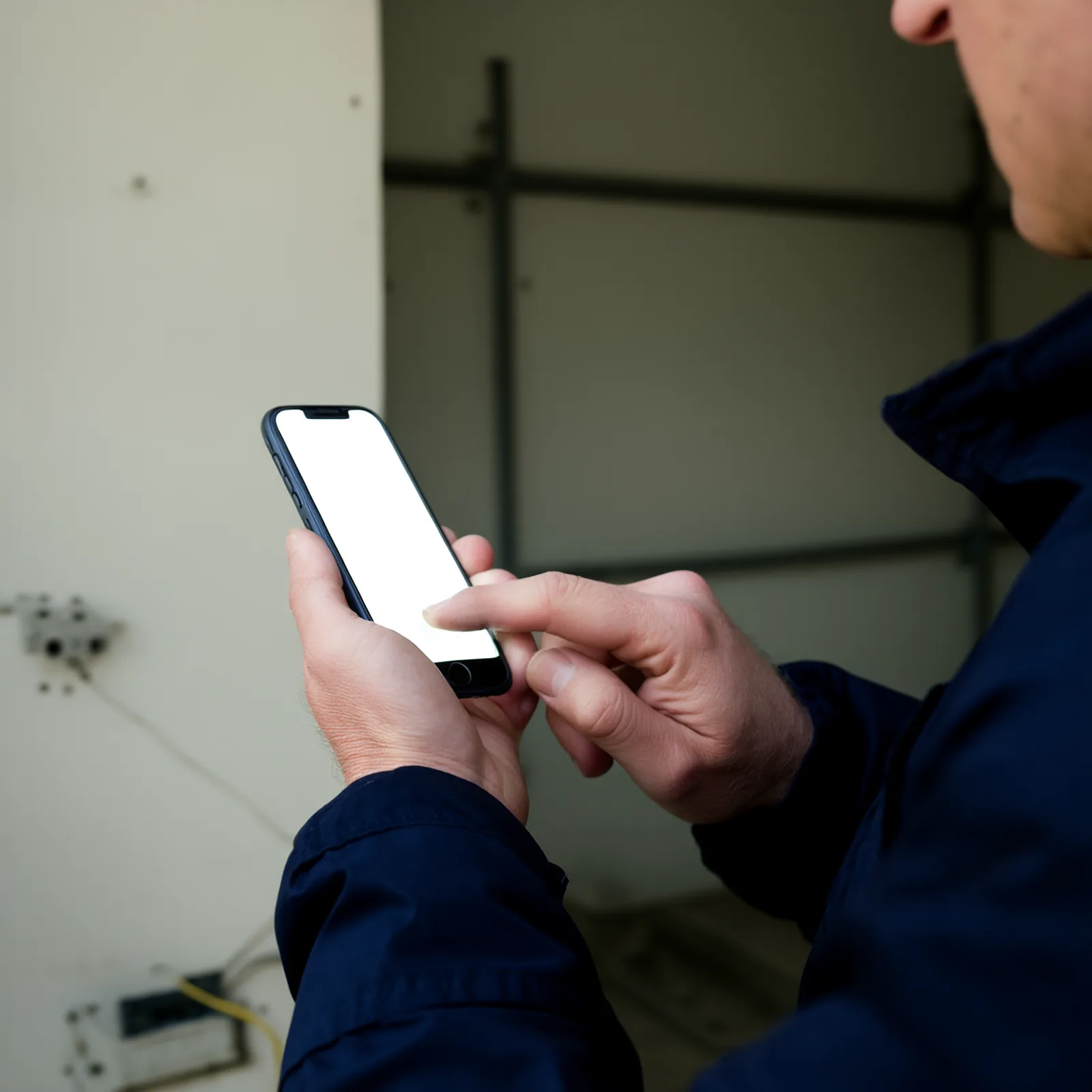 An engineer signing on a phone on site