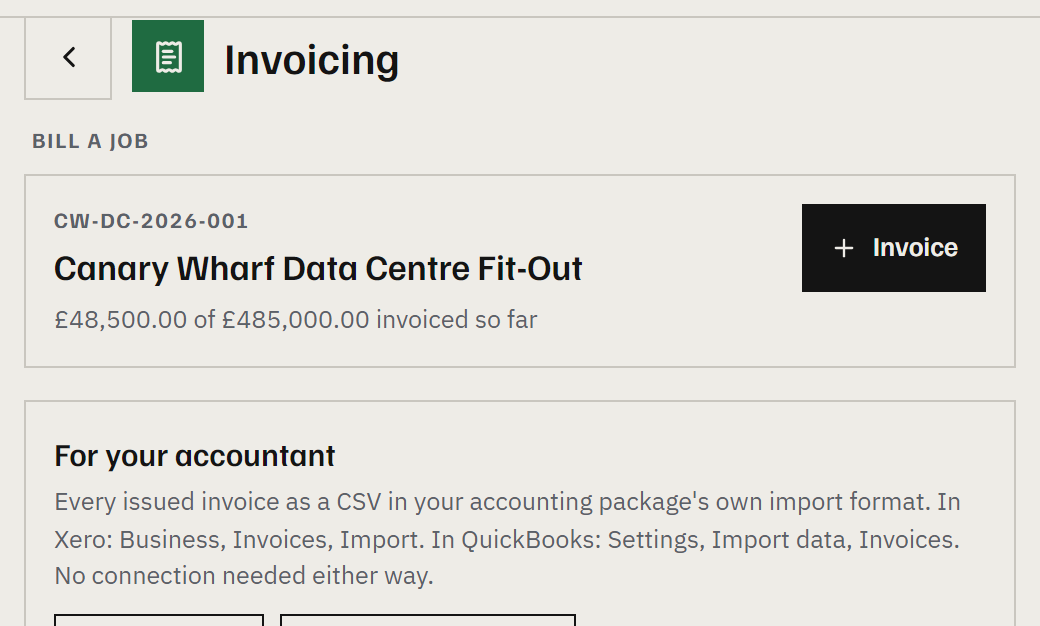 An invoice built from approved work